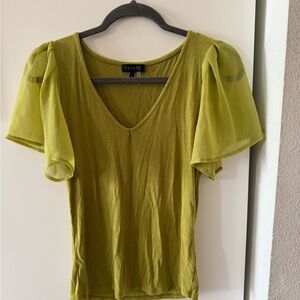 STATE Women's Lime Blouse with Sheer Sleeves
